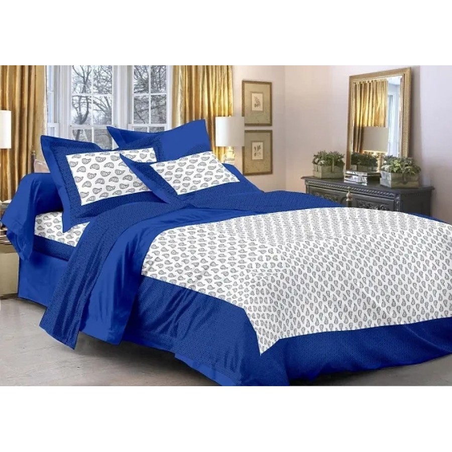 Elegant  Cotton Printed Double Bedsheet With Pillow Covers