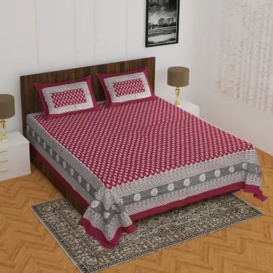 Elegant  Cotton Printed Double Bedsheet With Pillow Covers