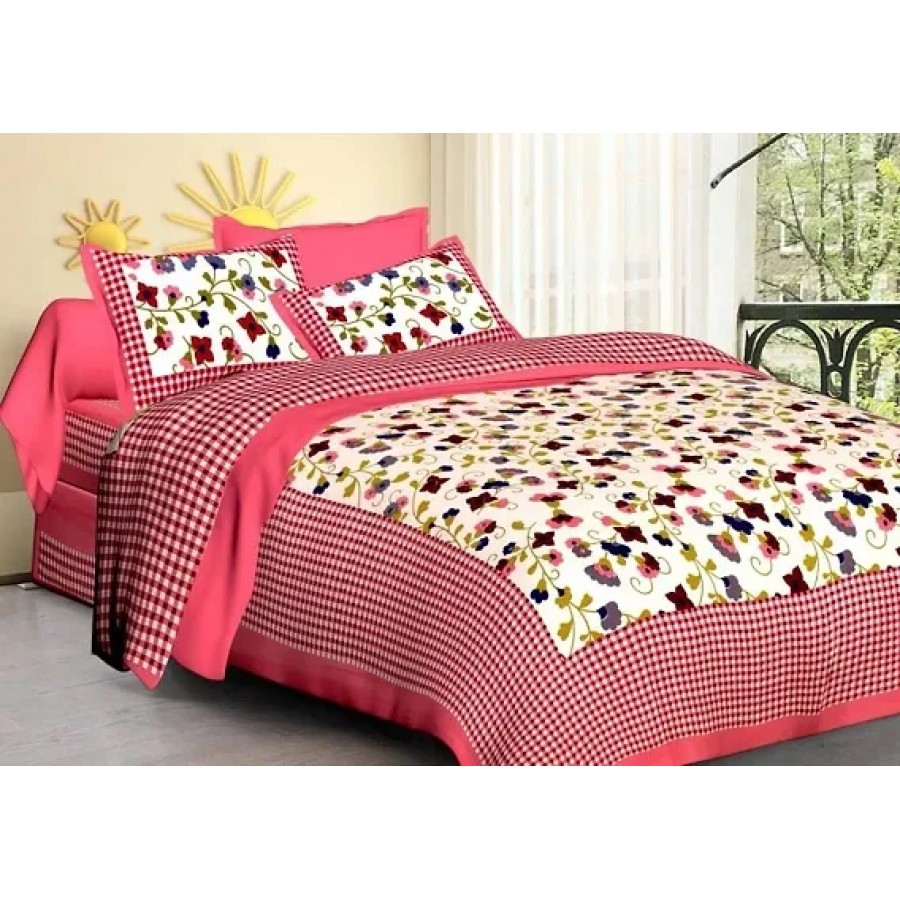 Elegant  Cotton Printed Double Bedsheet With Pillow Covers