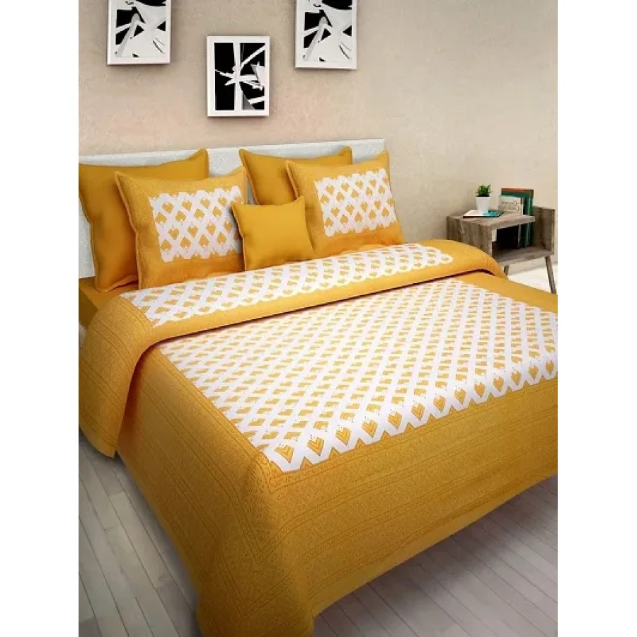 Elegant  Cotton Printed Double Bedsheet With Pillow Covers