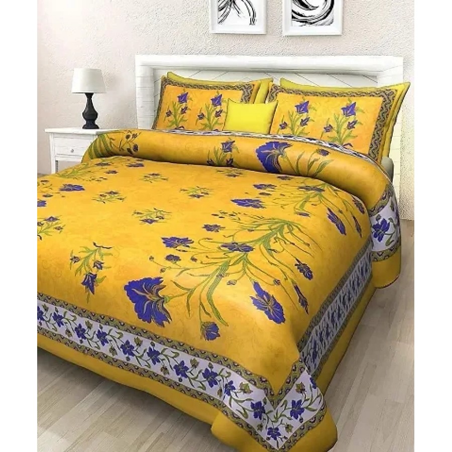 Elegant  Cotton Printed Double Bedsheet With Pillow Covers