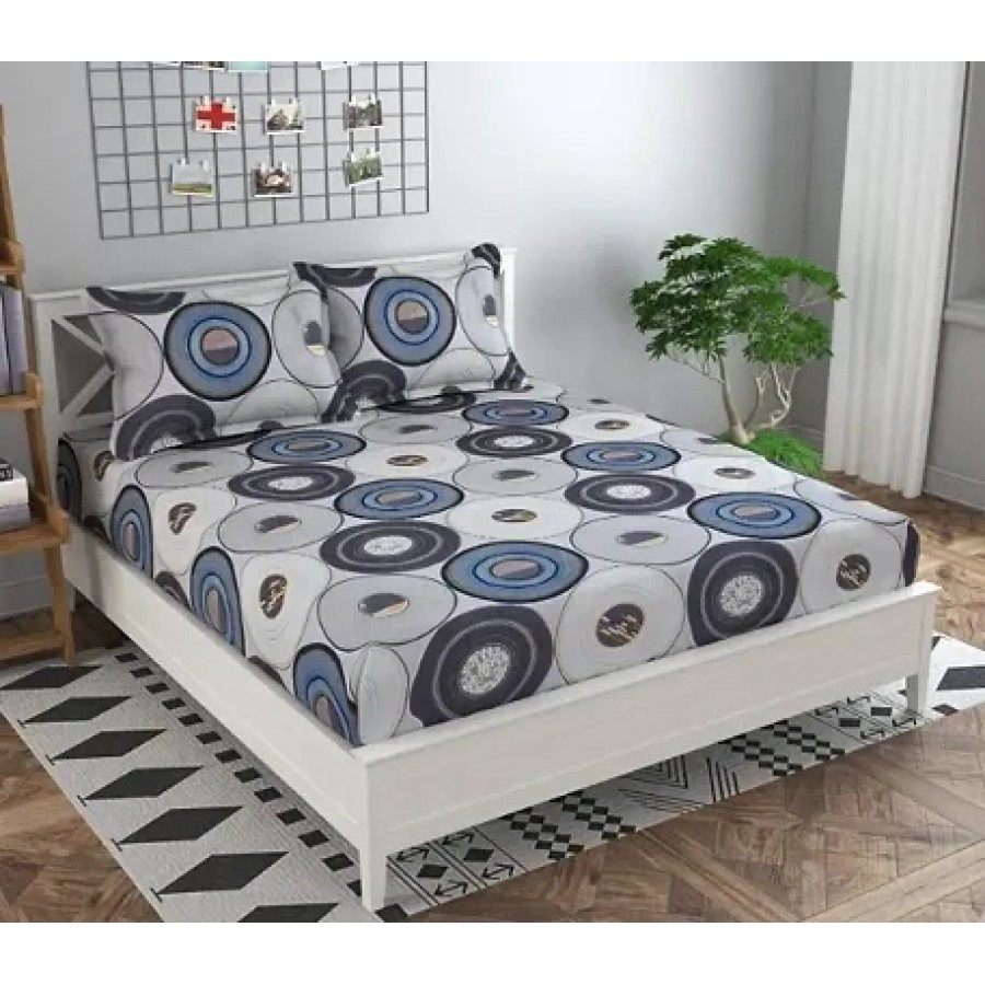 Glace Cotton Abstract Print Fitted Bed Sheet With 2 Pillow Covers