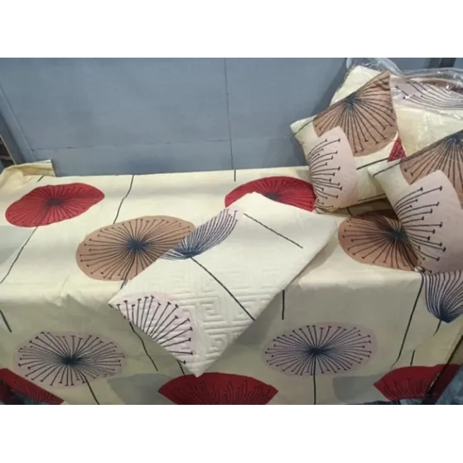 Glace Cotton Printed Bedsheet With Two Pillow Covers And Two Quilted Cushion With Filling Set