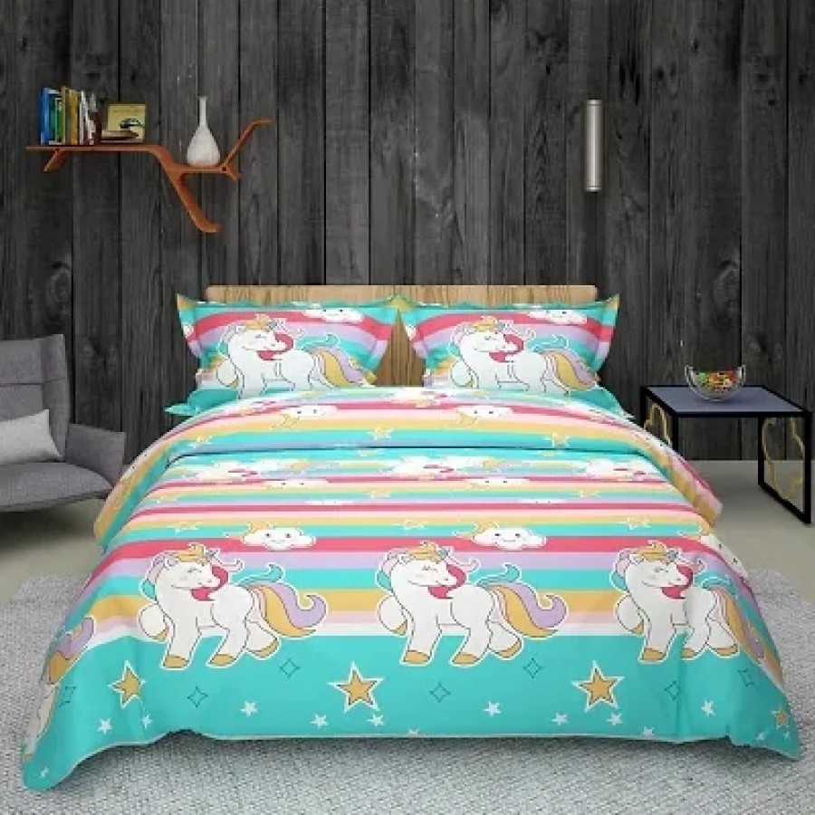 Glace Cotton Printed Flat Double Bedsheet With 2 Pillow Covers