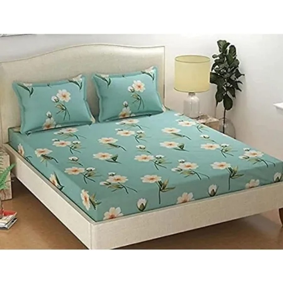 Glace cotton double queen Bedsheet With 2 Pillow Covers