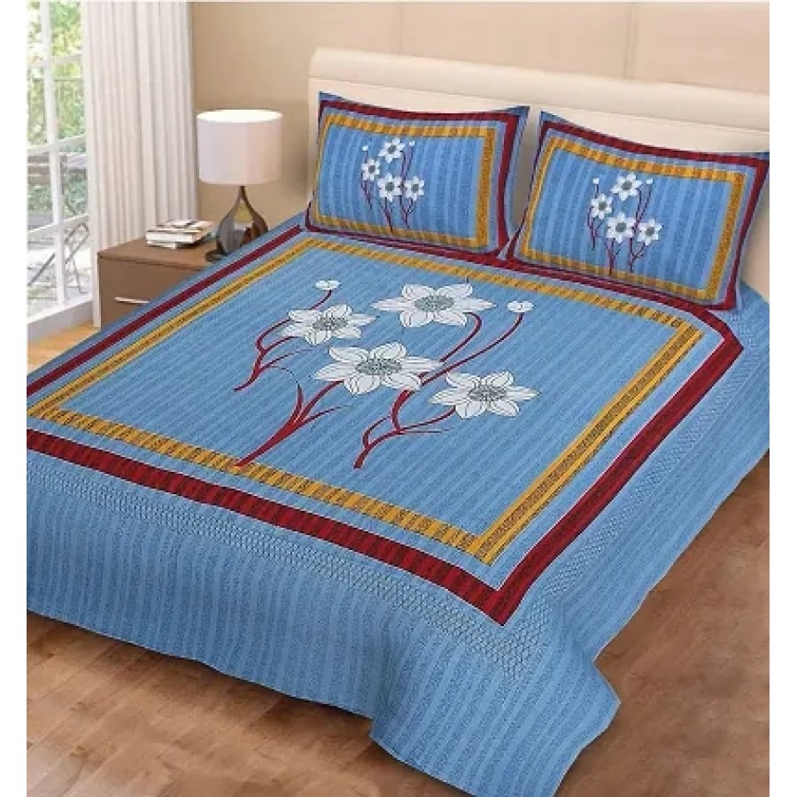 JAIPURI Cotton Printed Double Bedsheet with 2 Pillow Cover