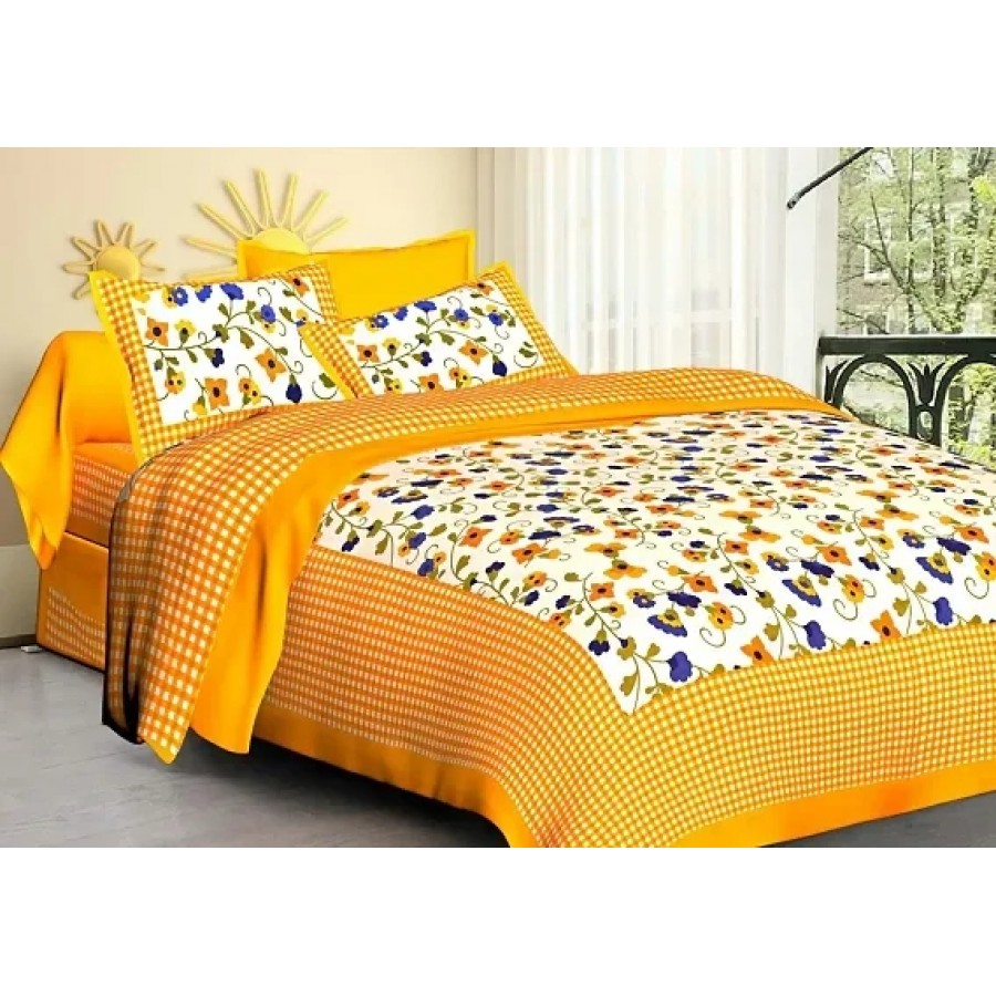 JAIPURI Cotton Printed Double Bedsheet with 2 Pillow Cover