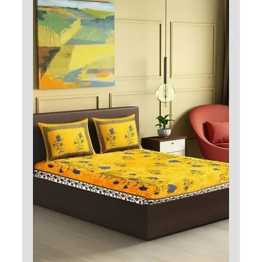 JAIPURI Cotton Printed Double Bedsheet with 2 Pillow Cover