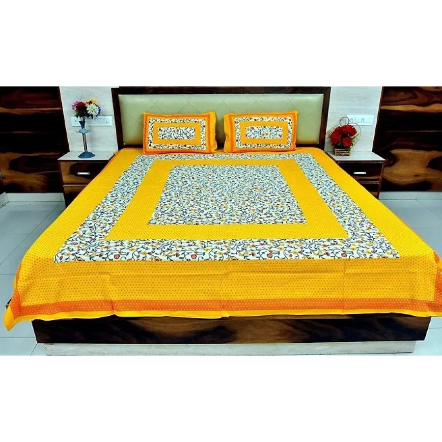 Jaipuri Sanganeri Rajasthani Cotton Beautiful Double Bedsheet With 2 Pillow Covers