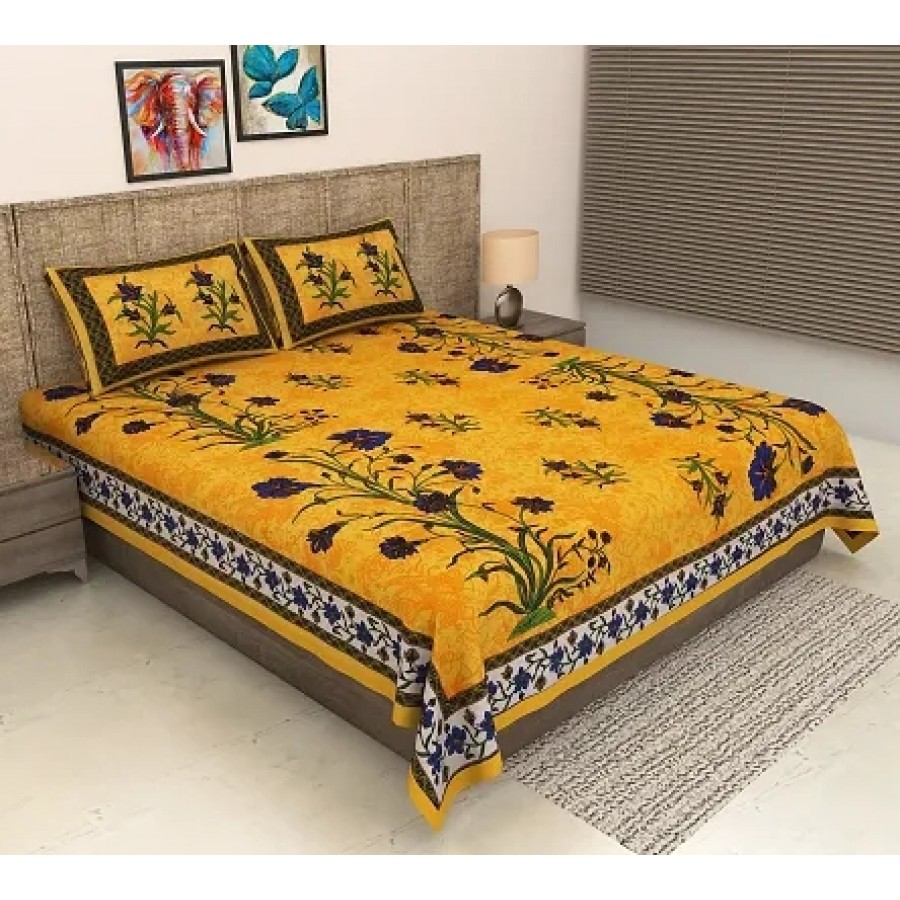 Jaipuri Sanganeri Rajasthani Cotton Beautiful Double Bedsheet With 2 Pillow Covers