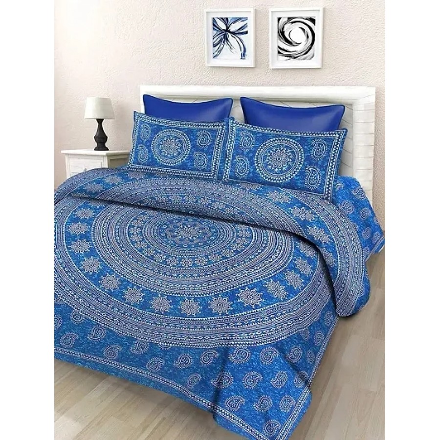 Jaipuri Sanganeri Rajasthani Cotton Beautiful Double Bedsheet With 2 Pillow Covers