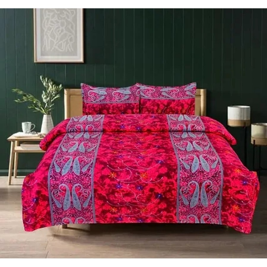 Multicoloured Paisley Printed Polycotton Bedsheet With 2 Pillowcovers