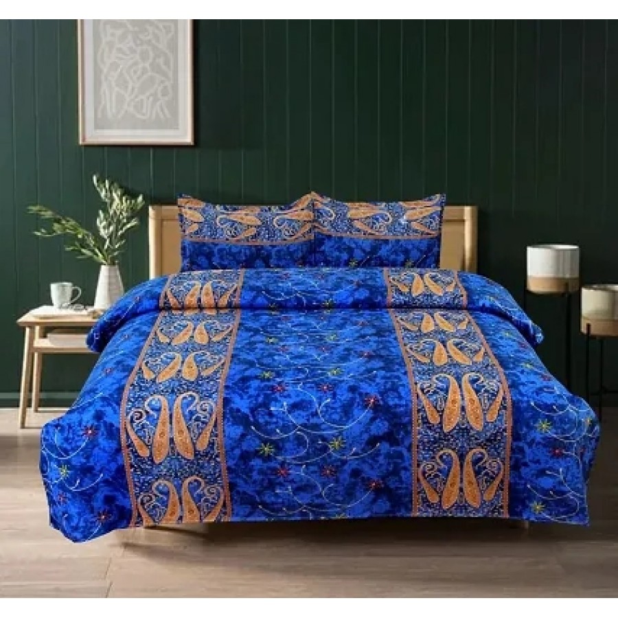 Multicoloured Paisley Printed Polycotton Bedsheet With 2 Pillowcovers