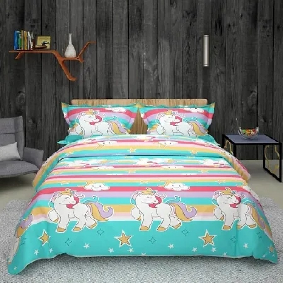 New Trendy Glace Cotton Flat Double Bedsheet with 2 Pillow Covers