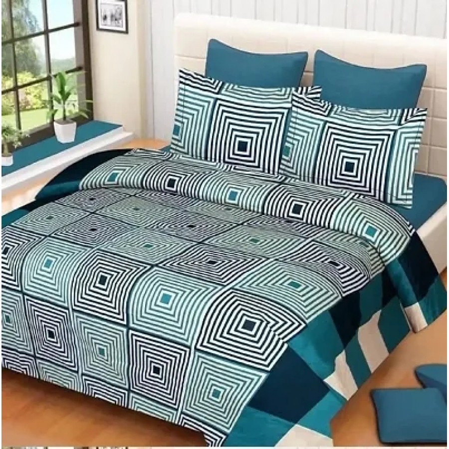 Polycotton 3D Double Bedsheet With 2 Pillowcovers