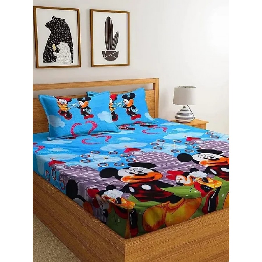 Polycotton 3D Printed Double Bedsheet With 2 Pillow Cover