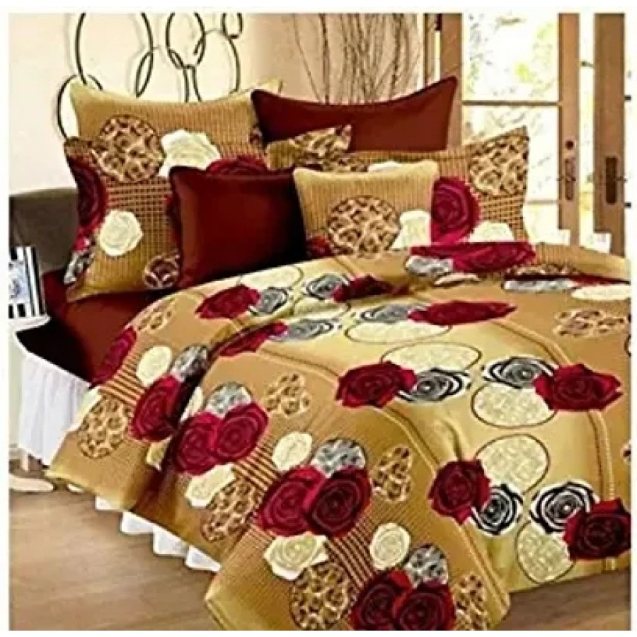 Polycotton Beige Double Bedsheet With Two Pillow Covers