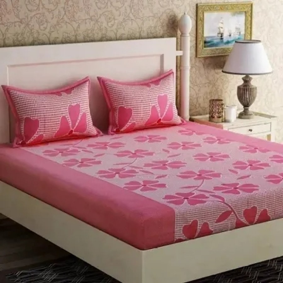 Polycotton Double Bed Bedsheet with 2 Pillow Cover