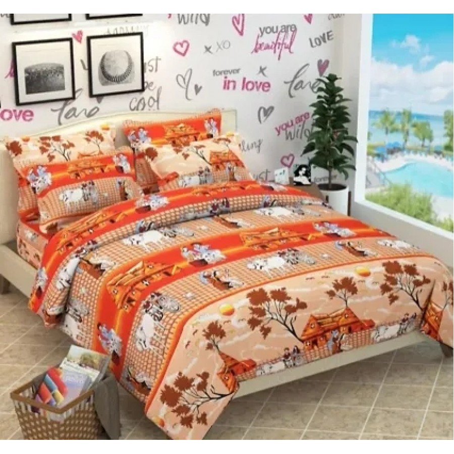 Polycotton Double Bedsheet With Two Pillow Covers