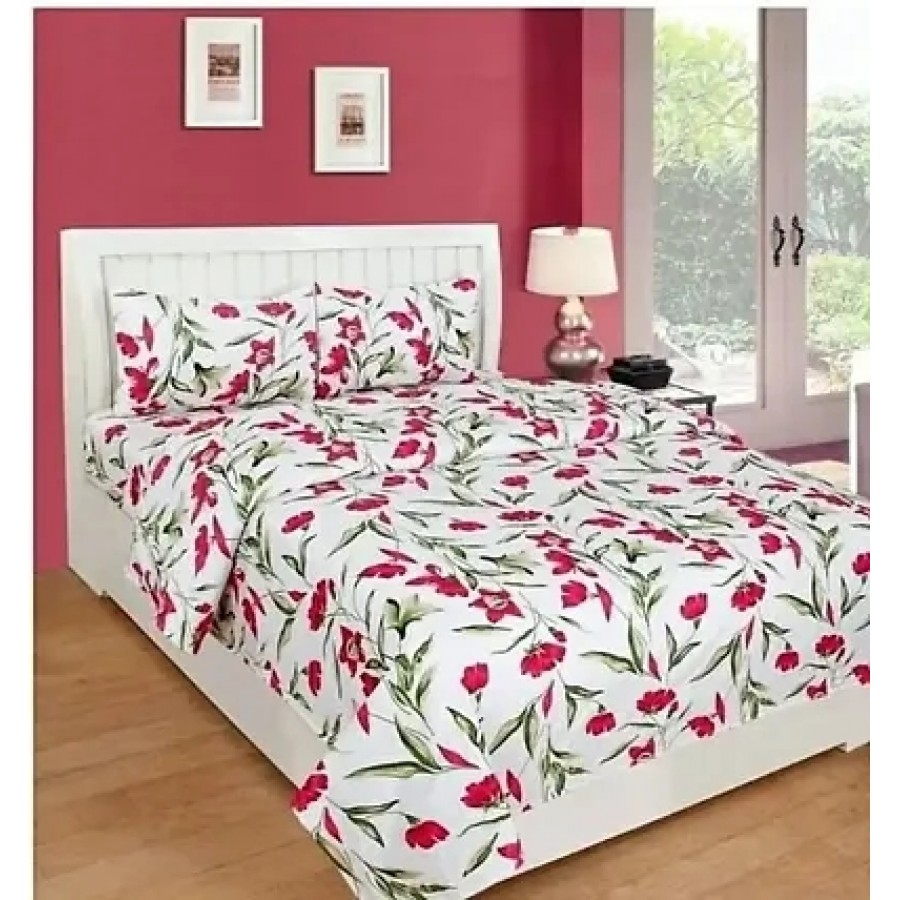 Polycotton Floral Print 1 Bedsheet with 2 Pillowcovers