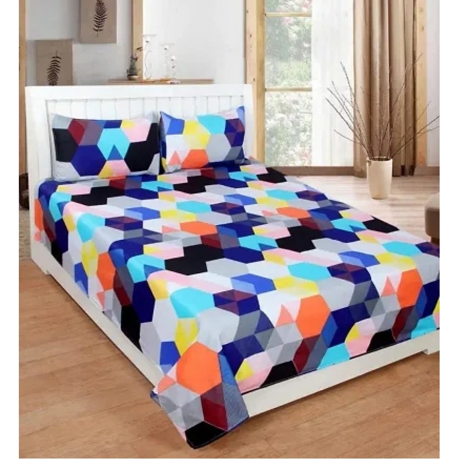 Polycotton Printed Bedsheet With 2 Pillow Covers