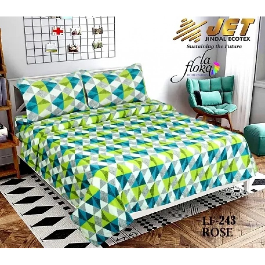 Polycotton Printed Double Bedsheet With Two Pillow Covers