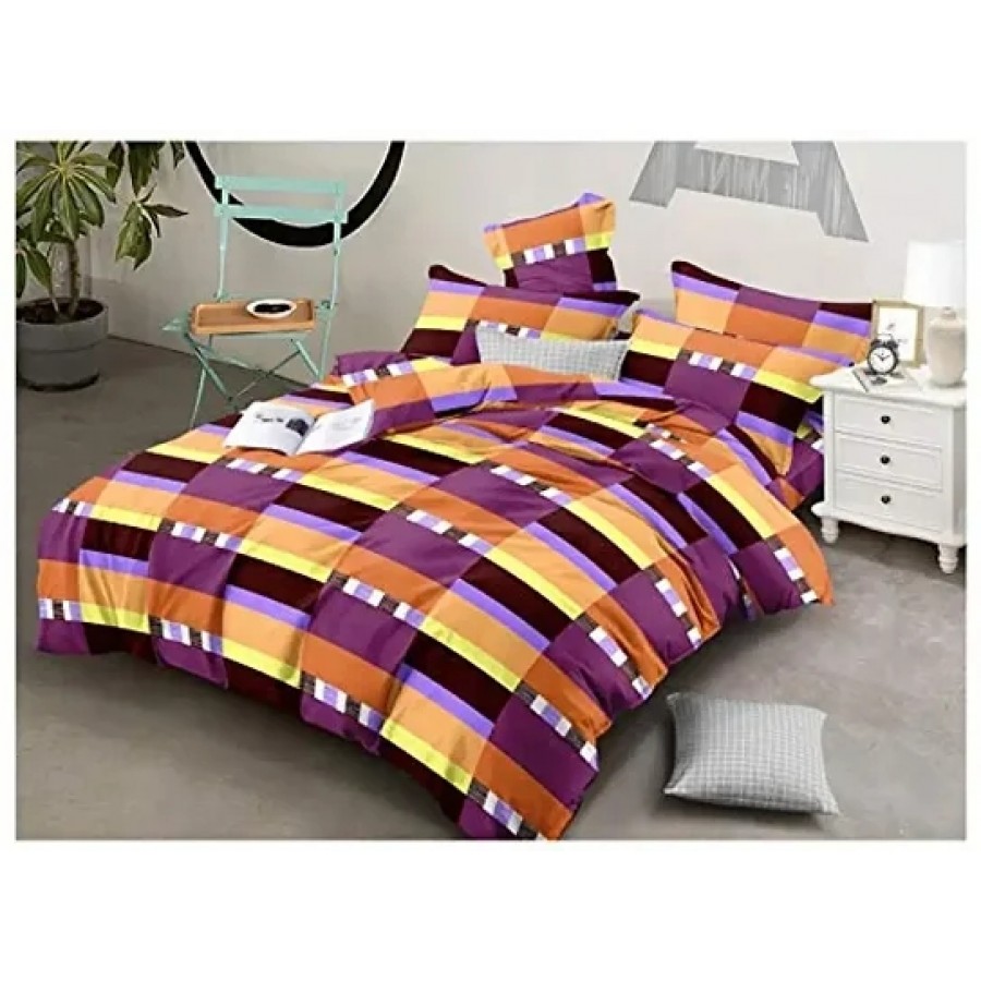 Premium Cotton Multicoloured Abstract Bedsheet With 2 Pillow Covers