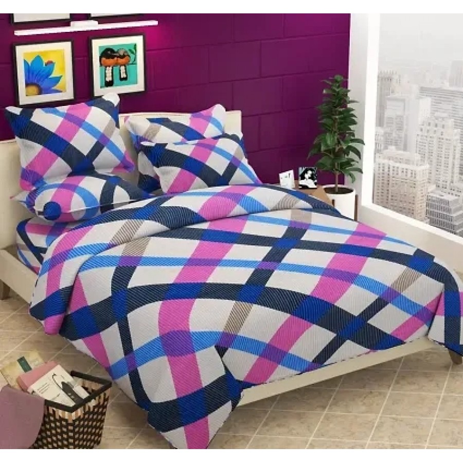 Premium Cotton Multicoloured Abstract Bedsheet With 2 Pillow Covers