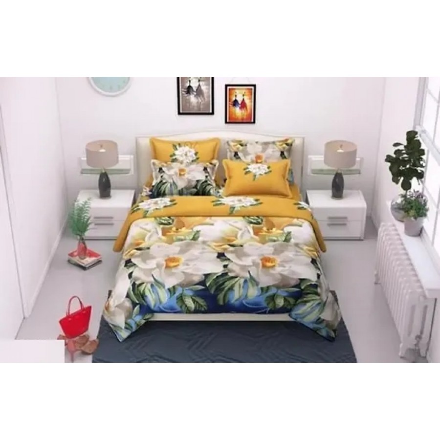 Premium Polycotton Double Bed Bedsheet With 2 Pillow Cover