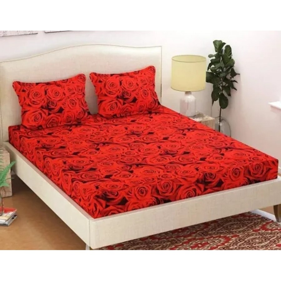 Printed Polycotton Double Bedsheet with 2 Pillow Covers