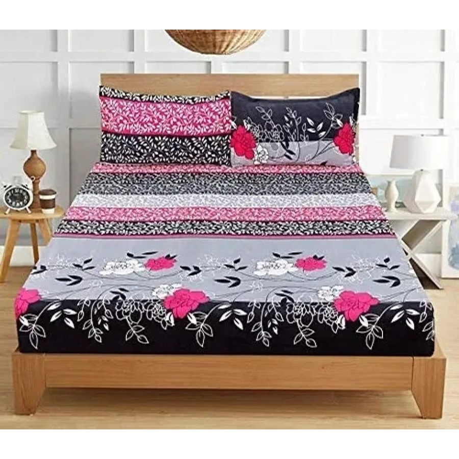 Printed Polycotton Double Bedsheet with two Pillow Covers