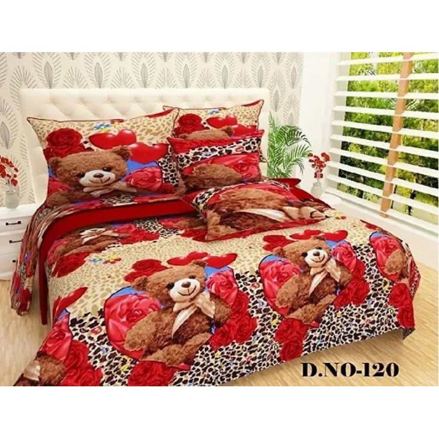 Printed Polycotton Double Bedsheet with two Pillow Covers