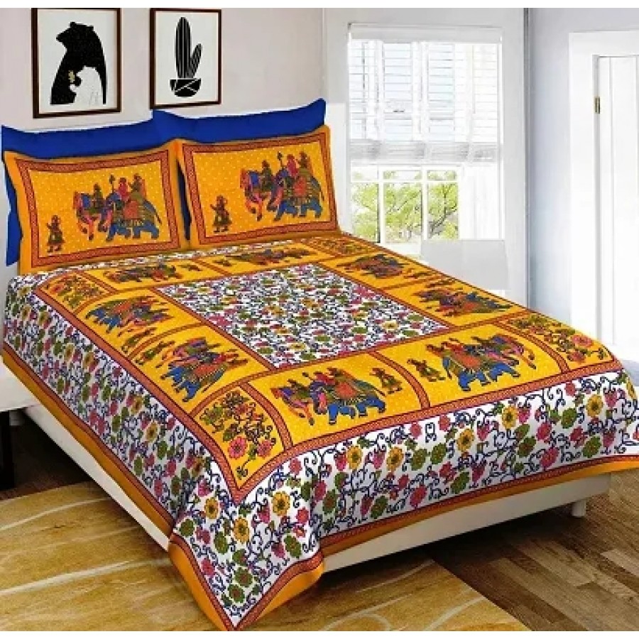 Pure Cotton Double Bedsheet With Pillow Covers