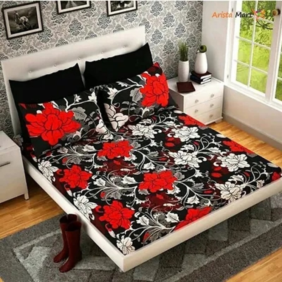 Pure Polycotton double Bedsheet With 2 Pillow  Covers