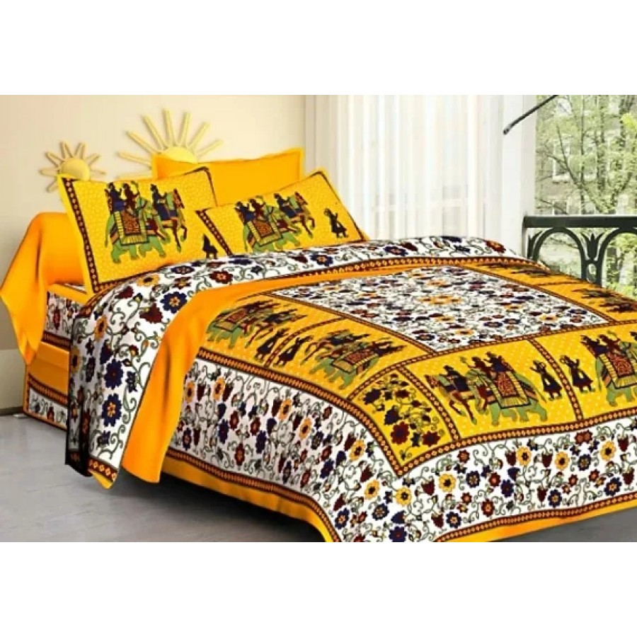 Sanganeri Printed Double Bedsheet With 2 Pillow