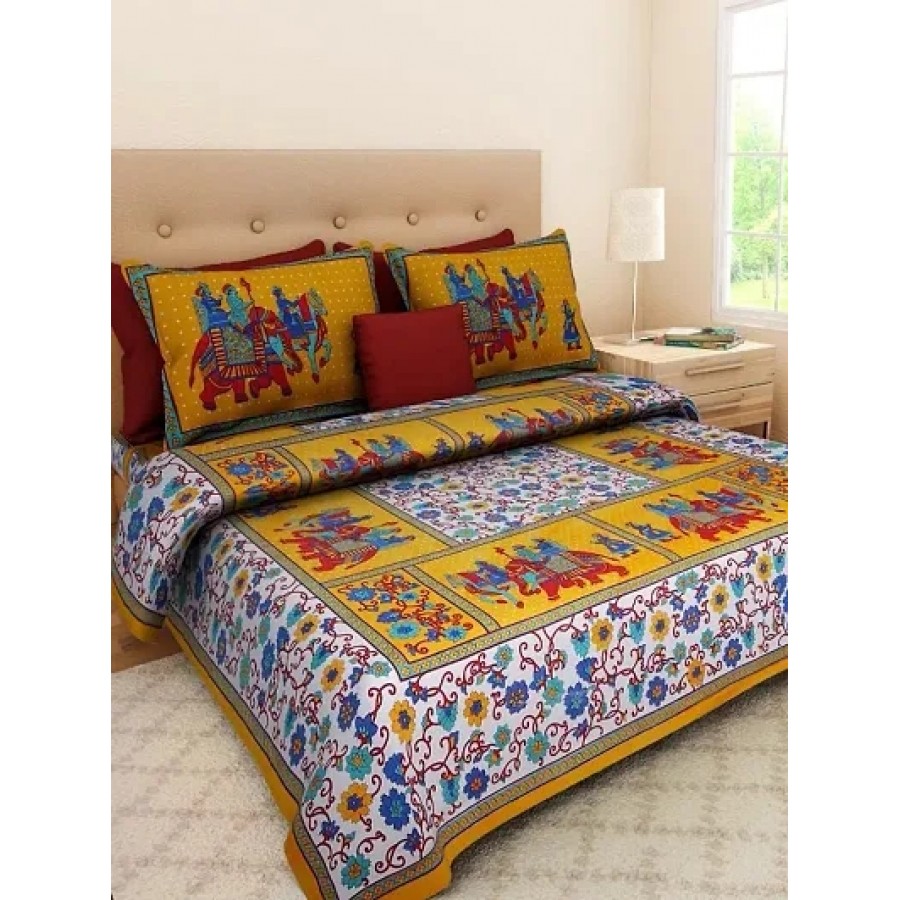 Sanganeri Printed Double Bedsheet With 2 Pillow