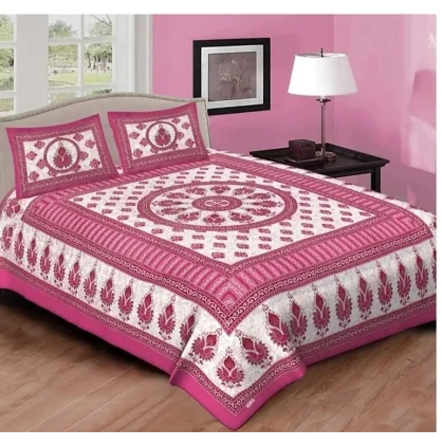 Style Comfortable Cotton Printed Double Bedsheet with Pillow Covers