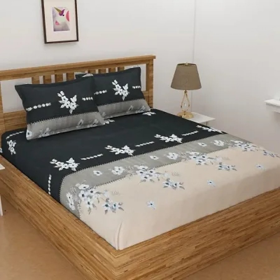 Stylish Cotton Blend 3D Printed Double Bedsheet