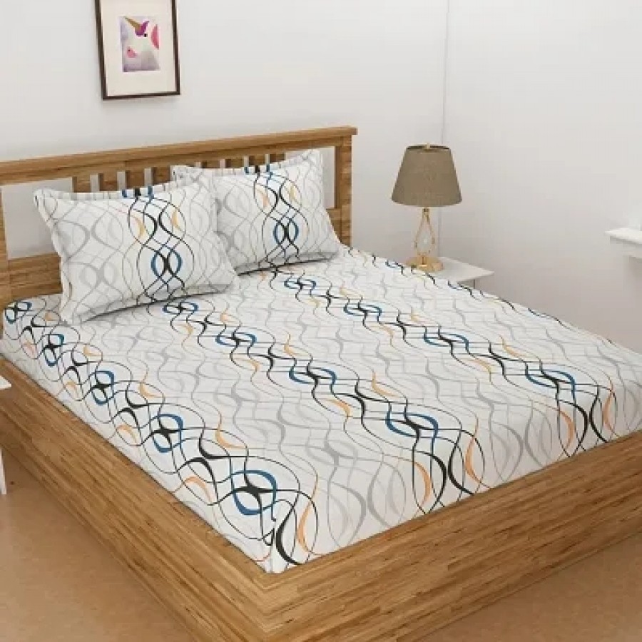 Stylish Cotton Blend 3D Printed Double Bedsheet