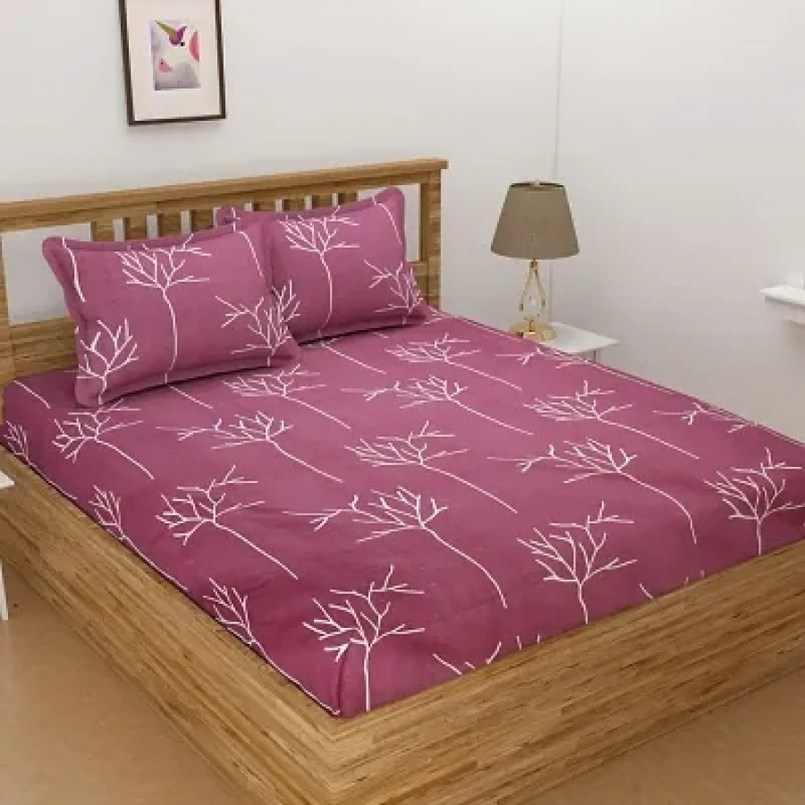 Stylish Cotton Blend 3D Printed Double Bedsheet