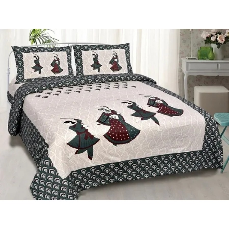 Stylish Fancy Comfortable Cotton Printed King Double 1 Bedsheet + 2 Pillowcovers