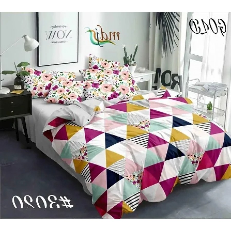 Stylish Fancy Glace Cotton Printed Double Bedsheet With 2 Pillow Covers