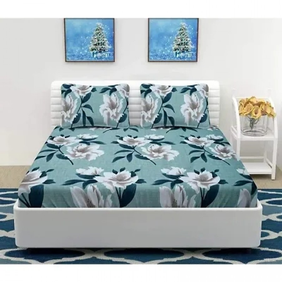 Stylish Fancy Glace Cotton Printed Double Bedsheet With 2 Pillow Covers