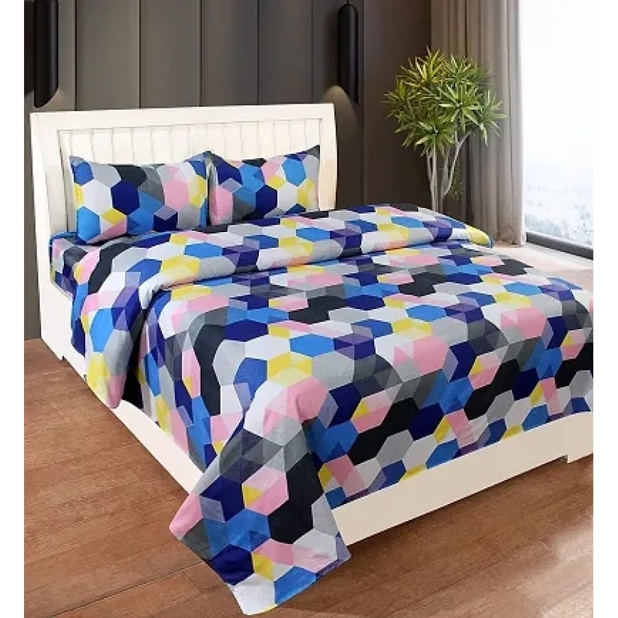 Stylish Fancy Polycotton 3d Printed Multicoloured Double Bedsheet