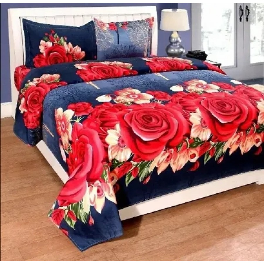 Trendy Attractive Microfiber Double 1 Bedsheet + 2 Pillowcovers