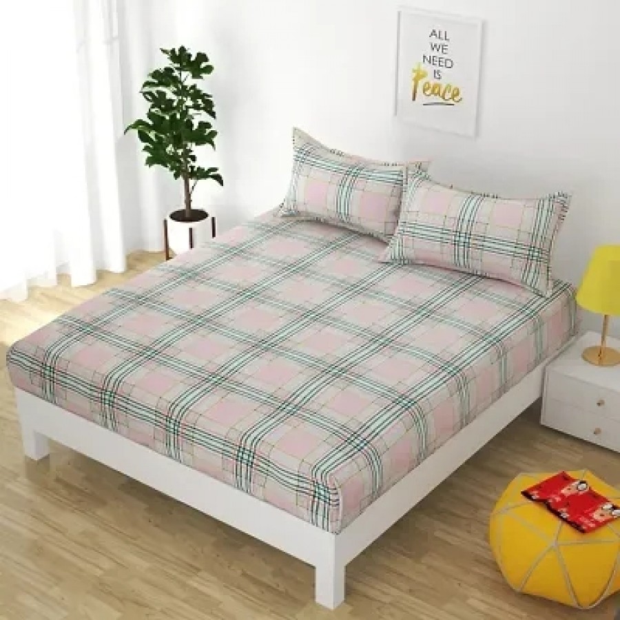 Trendy Glace Cotton Bedsheet with 2 Pillowcover