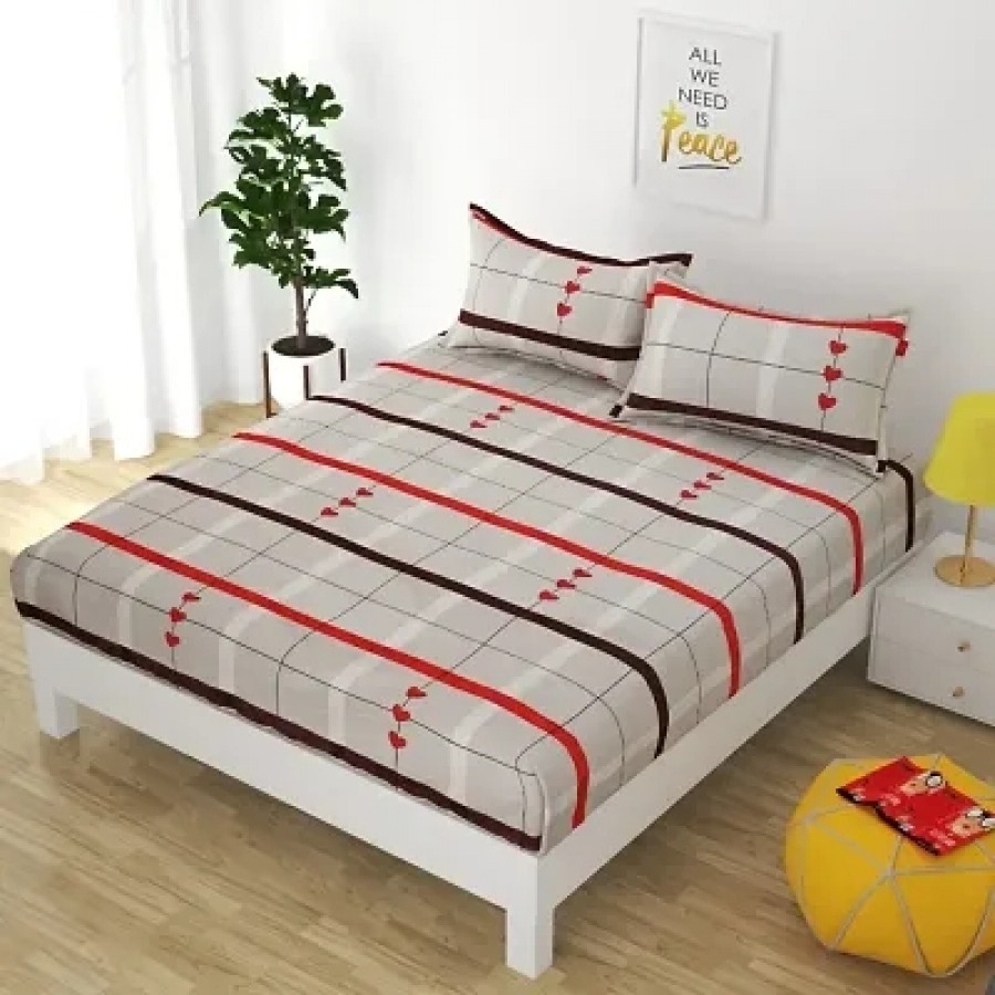 Trendy Glace Cotton Bedsheet with 2 Pillowcover