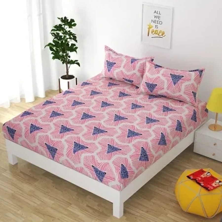 Trendy Soft Glace Cotton Bedsheet with 2 Pillowcover