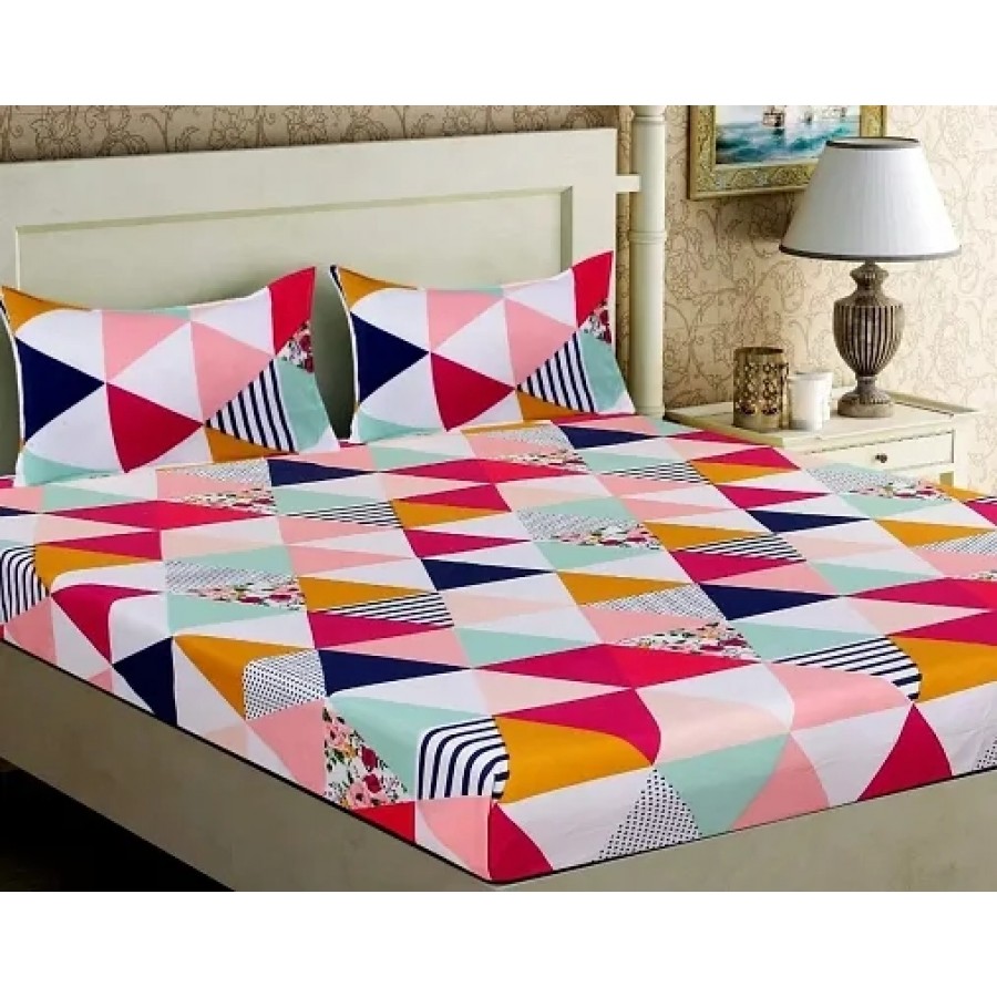 Vaastu Furnishings Prime Collection Glace Cotton Printed Flat Double Bedsheet with 2 Pillow Covers