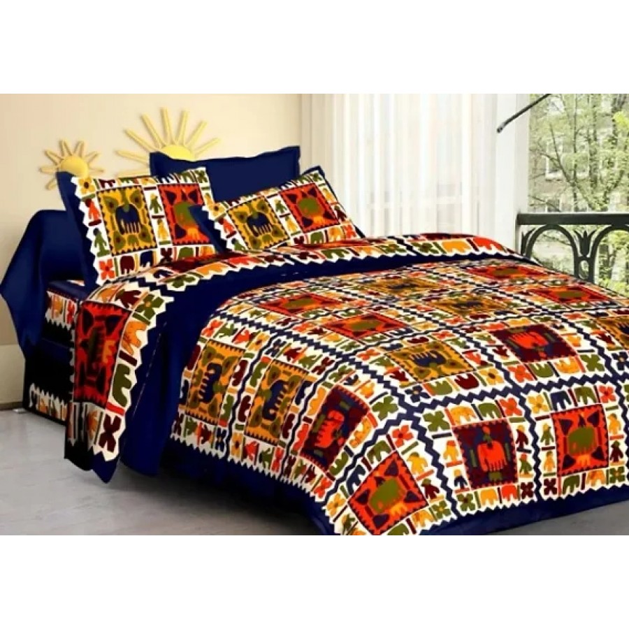 stunning PURE Cotton Double Jaipuri Prints Flat Bedsheet